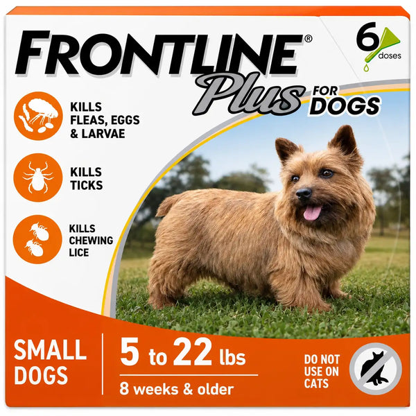 FRONTLINE Plus Flea & Tick Spot Treatment for Small Breed Dogs 5-22 lbs. (Orange) Count of 6