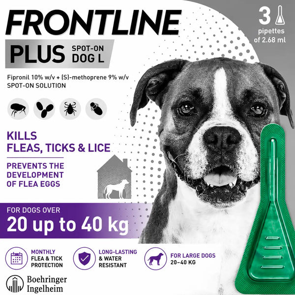 FRONTLINE Plus Flea & Tick Treatment for Large Dogs - 3 Pipettes | Monthly Flea & Tick Protection