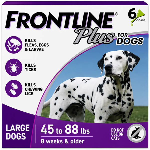 Frontline Plus for Dogs Large 45-88 lbs Waterproof Flea and Tick Treatment, 6 Count – Effective Protection Against Ticks, Fleas and Chewing Lice