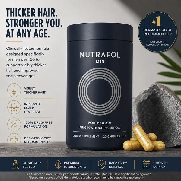 Nutrafol Men 50+ Hair Growth Supplements for Men Over 50 – Clinically Tested Hair Thickening & Scalp Support Formula – 120 Capsules | 1 Month Supply